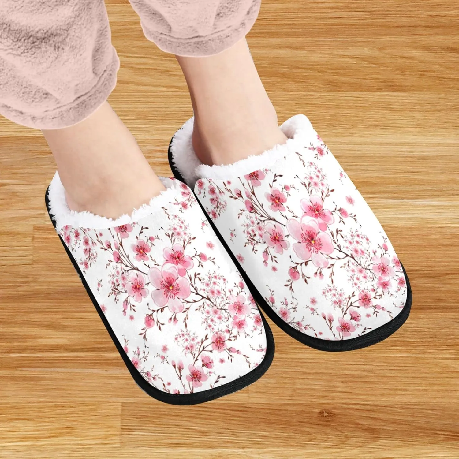 visesunny Floral Slippers Soft Memory Foam Non-Slip Indoor House Slippers Home Shoes for Bedroom Hotel Travel Spa