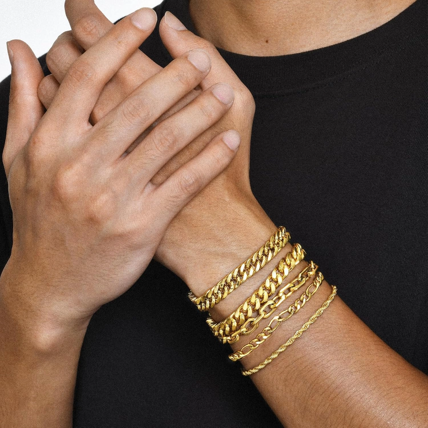 VNOX 5/7 Pcs Chain Bracelet for Men Women - Sturdy Stainless Steel Curb Width Cuban Link Chain Bracelet Set for Men Women,6.5/7/7.4/8.2/9 Inches