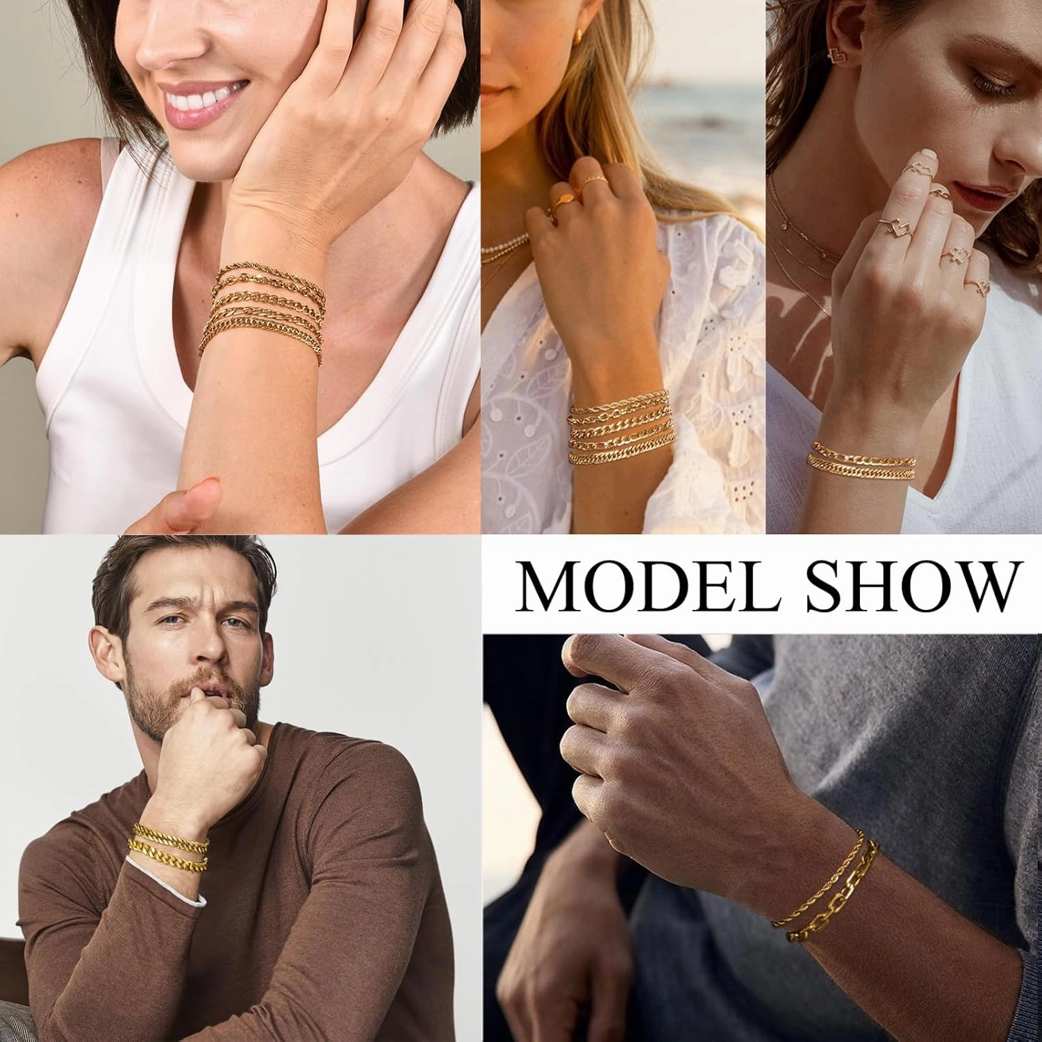 VNOX 5/7 Pcs Chain Bracelet for Men Women - Sturdy Stainless Steel Curb Width Cuban Link Chain Bracelet Set for Men Women,6.5/7/7.4/8.2/9 Inches