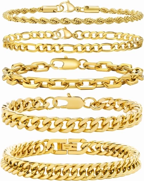 VNOX 5/7 Pcs Chain Bracelet for Men Women - Sturdy Stainless Steel Curb Width Cuban Link Chain Bracelet Set for Men Women,6.5/7/7.4/8.2/9 Inches