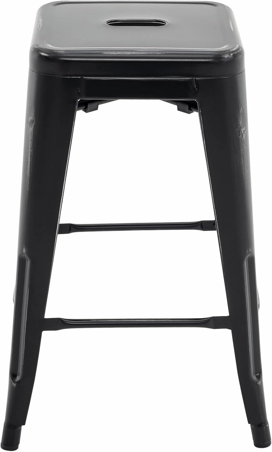 Vogue Furniture Direct 24 Inch Metal Bar Stools, Backless Counter Height Barstools, Indoor Outdoor Stackable Stools with Square Seat, Set of 2 (Distressed Black)