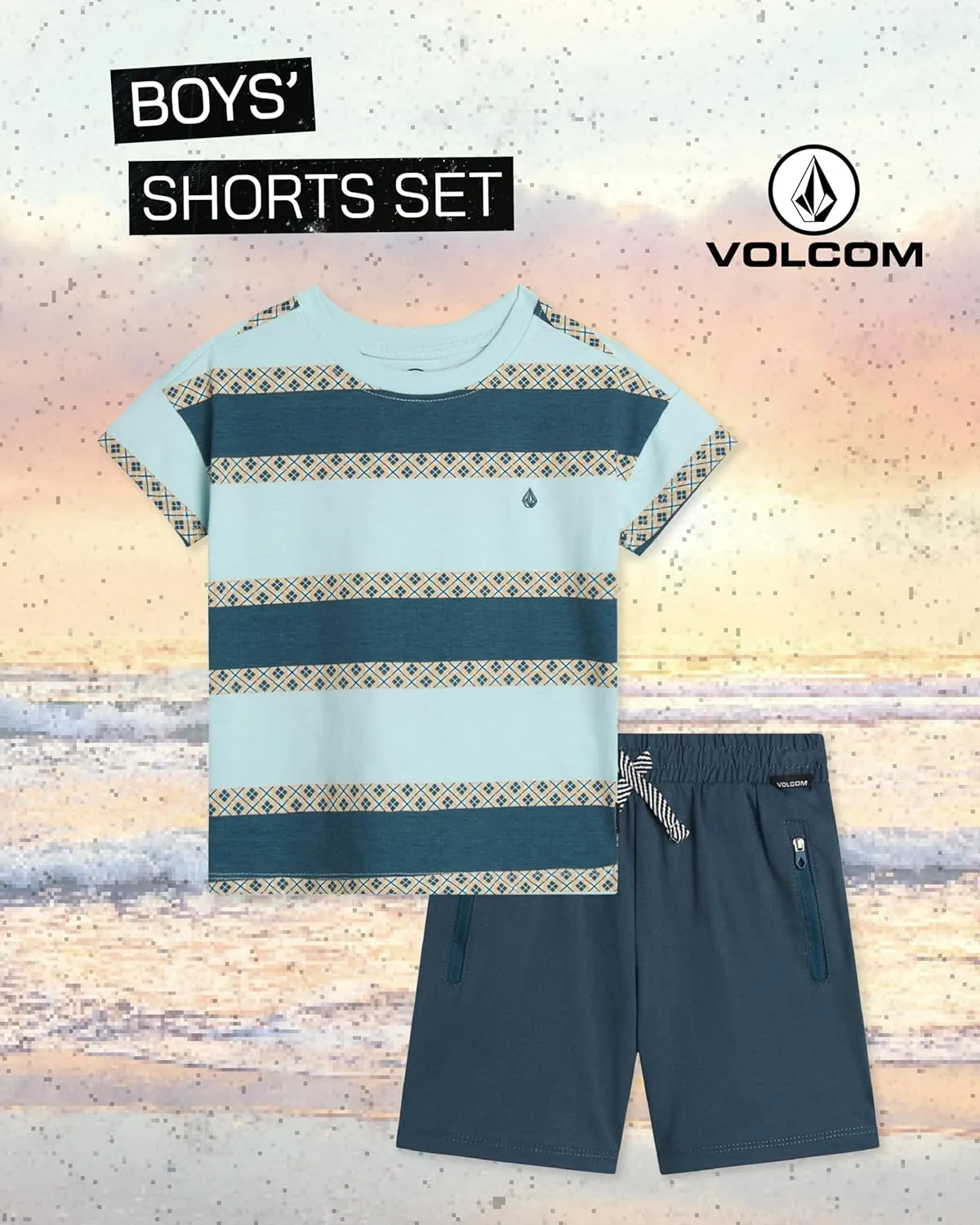 Volcom Toddler Boy Shorts Set - 2 Piece Short Sleeve Graphic Tees and Shorts for Boys - Little Boys & Toddler Summer Clothes
