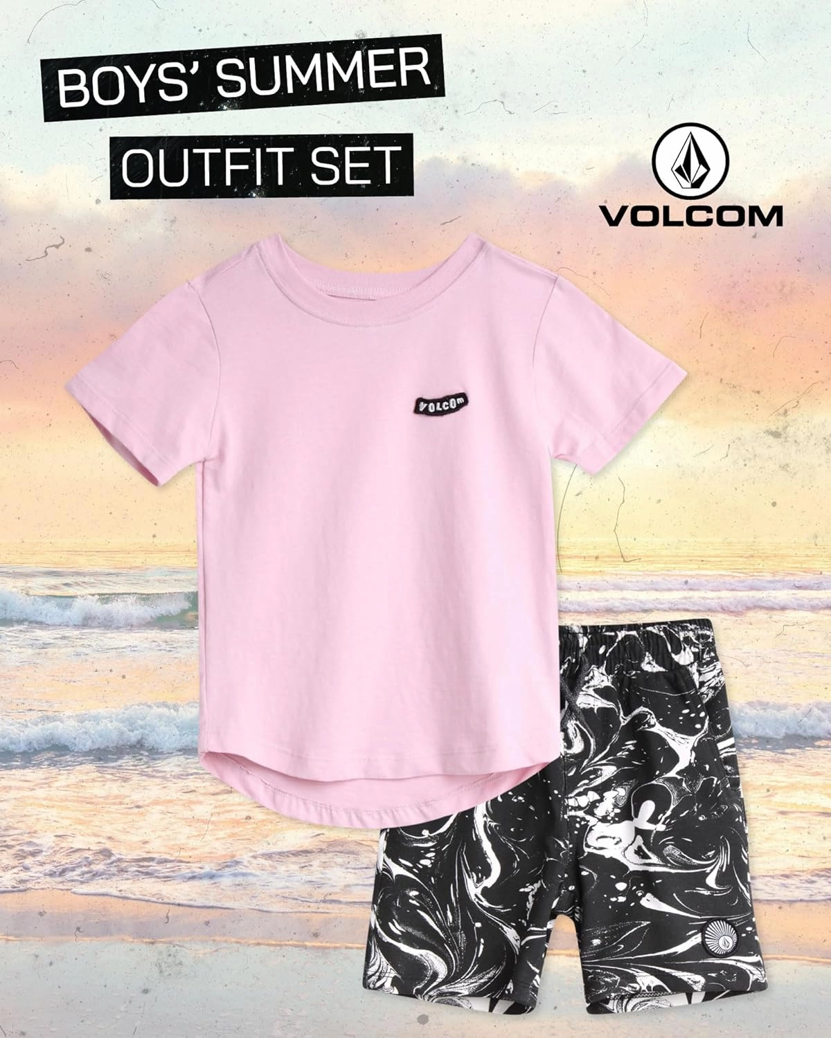 Volcom Toddler Boy Shorts Set - 2 Piece Short Sleeve Graphic Tees and Shorts for Boys - Toddler & Little Boys Summer Outfits