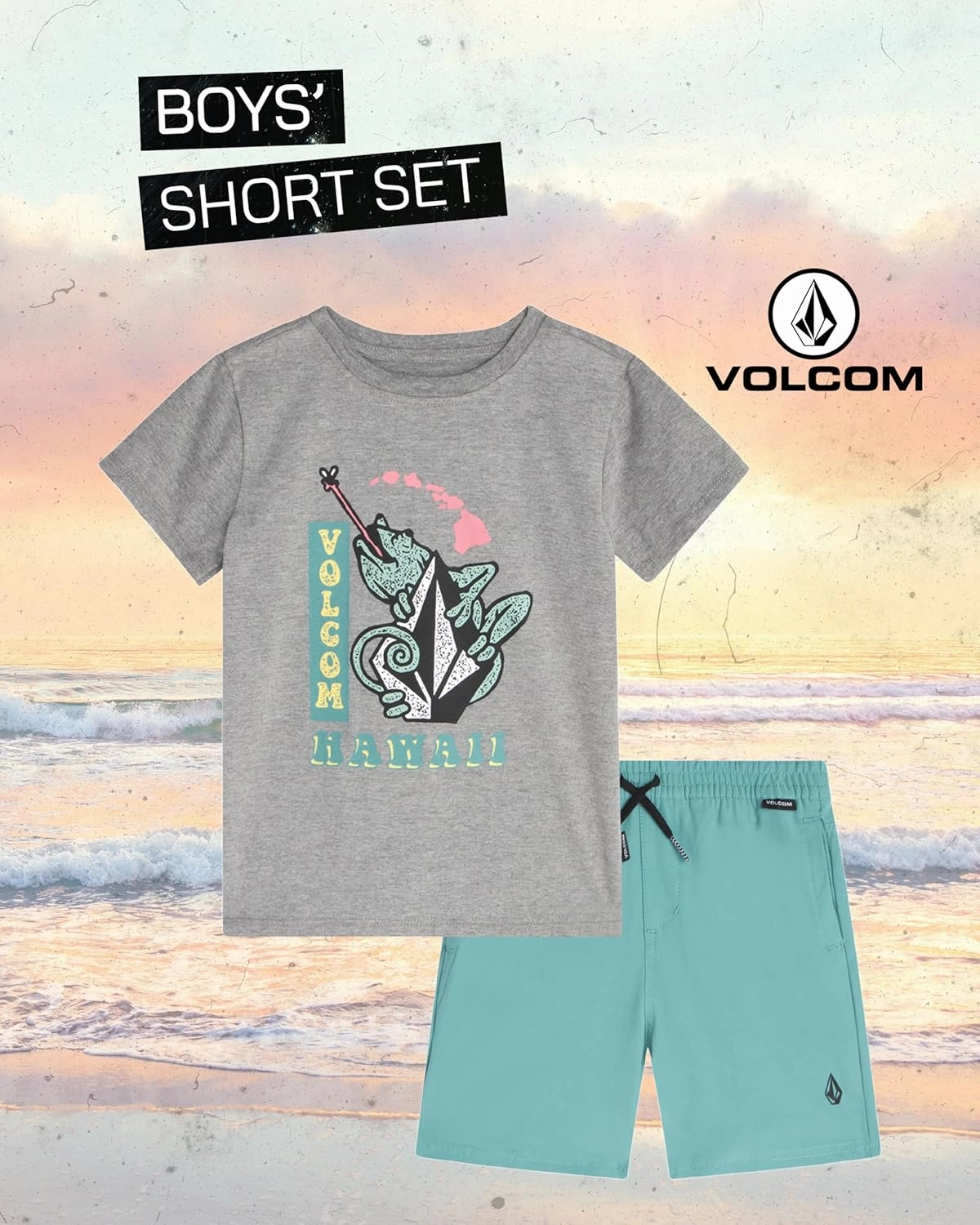 Volcom Toddler Boy Shorts Set - 2 Piece Short Sleeve Graphic Tees and Tech Stretch Shorts for Boys - Toddler Summer Clothes