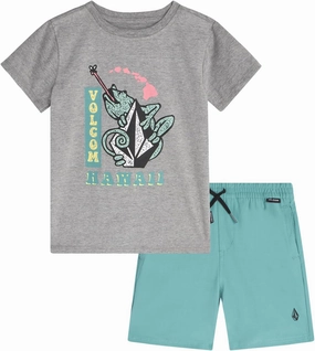 Volcom Toddler Boy Shorts Set - 2 Piece Short Sleeve Graphic Tees and Tech Stretch Shorts for Boys - Toddler Summer Clothes