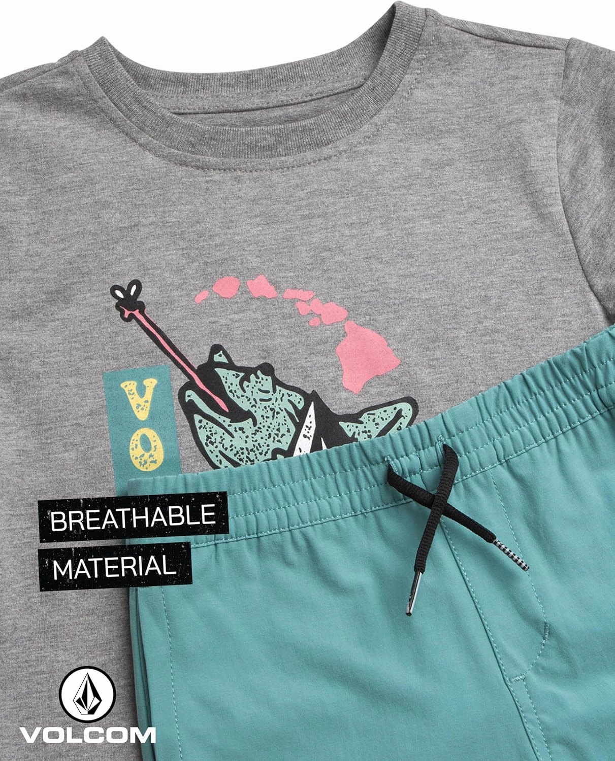 Volcom Toddler Boy Shorts Set - 2 Piece Short Sleeve Graphic Tees and Tech Stretch Shorts for Boys - Toddler Summer Clothes