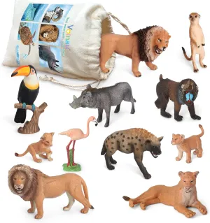 Volnau Animal Toys Figurines 11PCS Africa Figures Zoo Pack for Kids Christmas Decoration Gift Preschool Educational and Jungle Lion Forest King Set