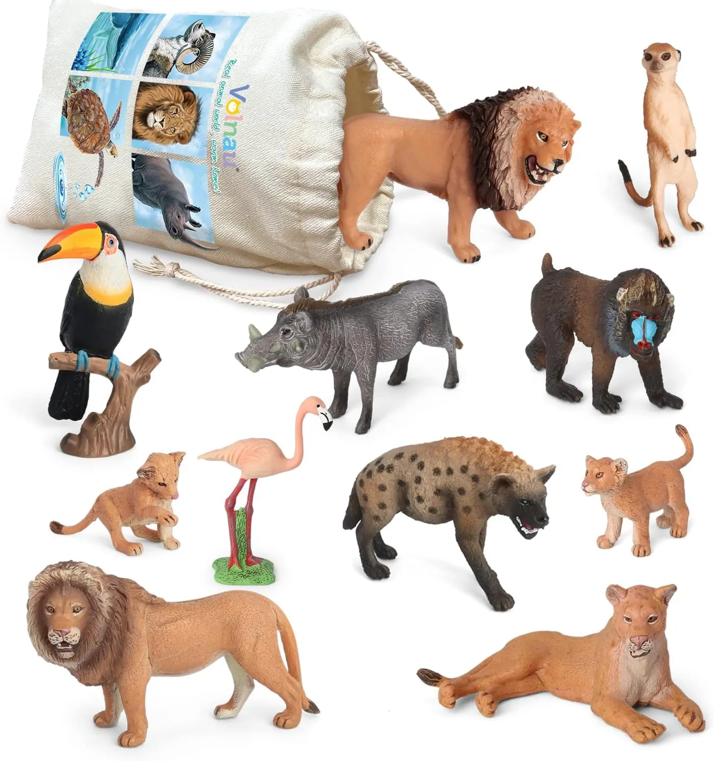 Volnau Animal Toys Figurines 11PCS Africa Figures Zoo Pack for Kids Christmas Decoration Gift Preschool Educational and Jungle Lion Forest King Set