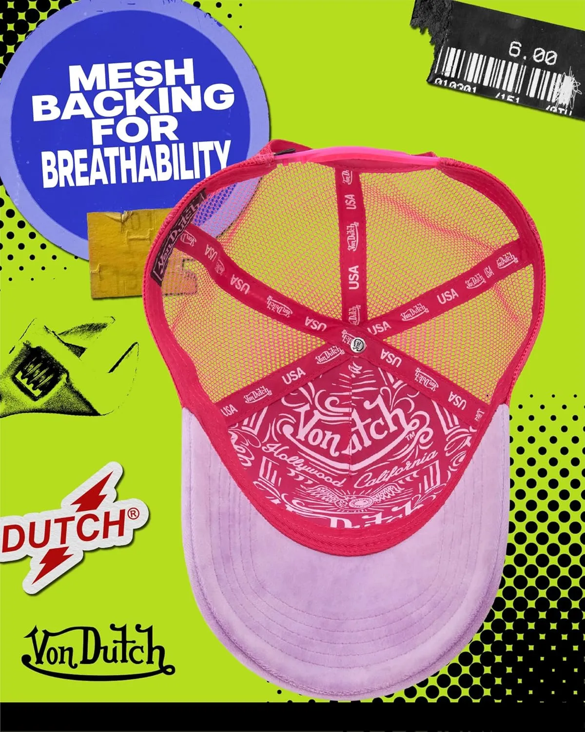 Von Dutch Unisex Trucker Hat - Plush Curved Bill Mesh Back Retro Classic Adjustable Snapback Baseball Cap for Men and Women