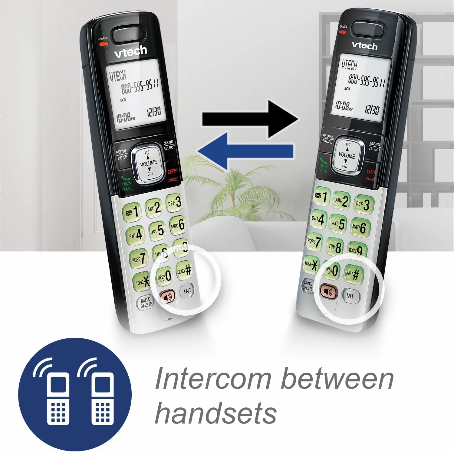 VTech CS6719-2 2-Handset Cordless Phone with Caller ID/Call Waiting, Handset Intercom & Backlit Display/Keypad, Silver