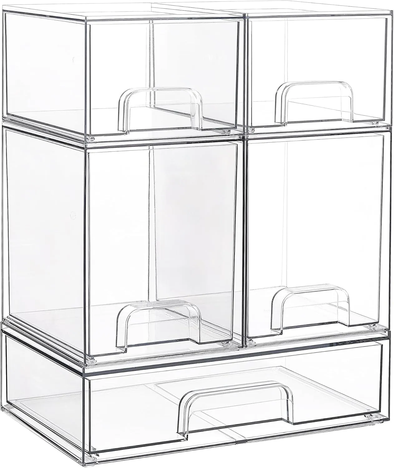Vtopmart Stackable Storage Drawers Set of 5, Clear Plastic Organizer Bins for Beauty Supplies,Ideal for Vanity, Bathroom,Cabinet,Pantry Organization