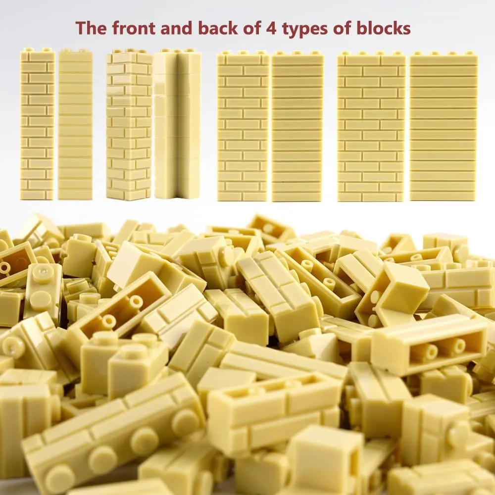 Wall Masonry Profile Bricks Parts: 340 PCS Classic Wall Accessories Building Block(Beige)