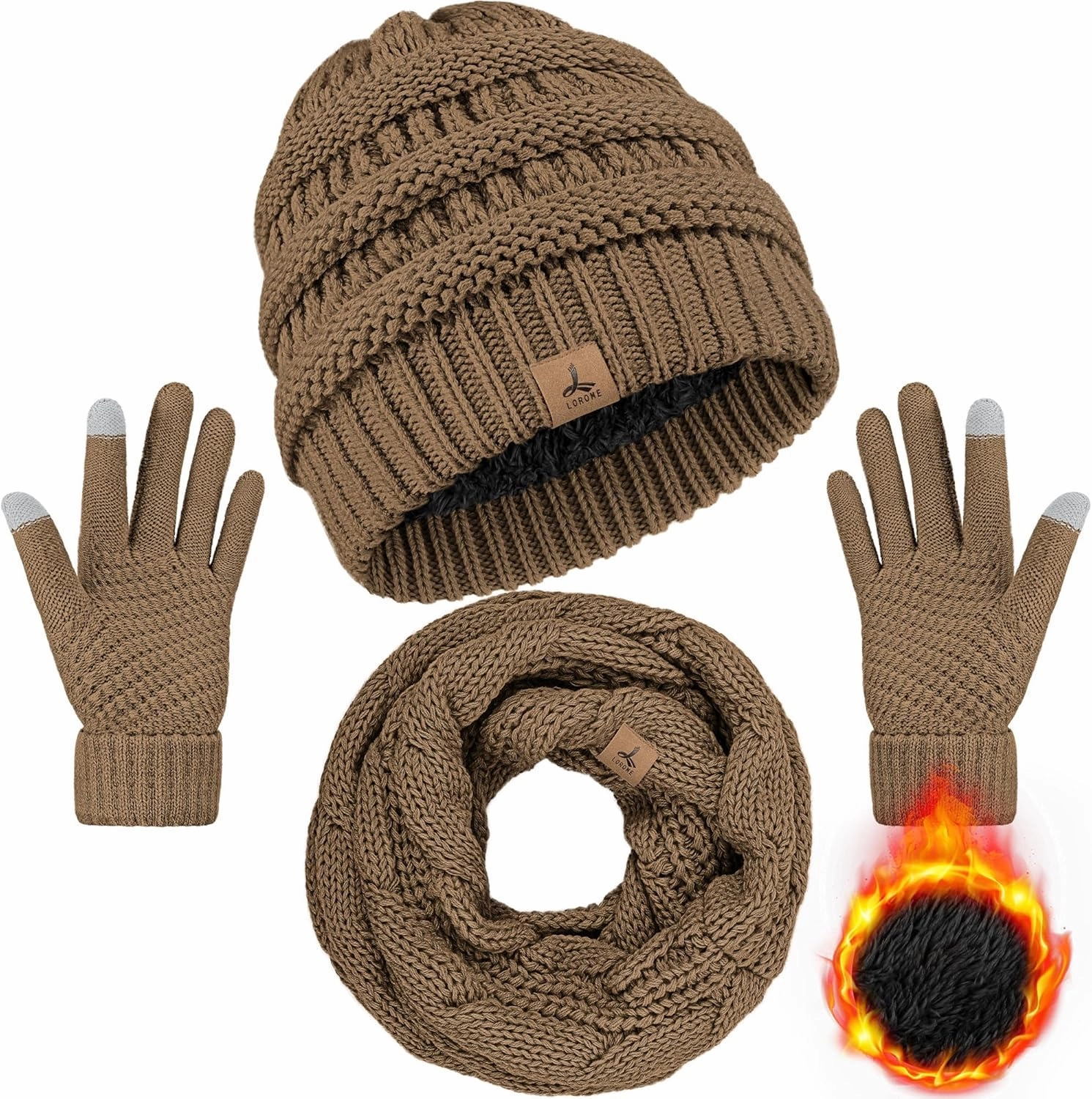 Warm Fleece Knit Winter Hat, Scarf & Touch Screen Gloves Set - Unisex Adult Winter Gifts