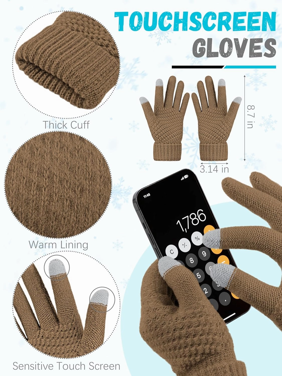 Warm Fleece Knit Winter Hat, Scarf & Touch Screen Gloves Set - Unisex Adult Winter Gifts