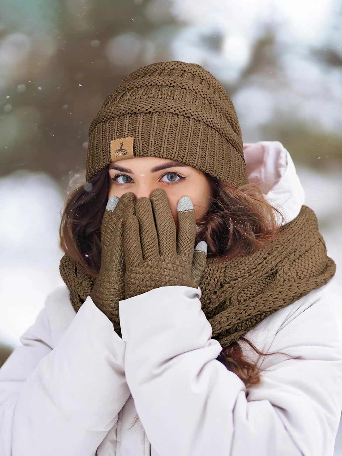 Warm Fleece Knit Winter Hat, Scarf & Touch Screen Gloves Set - Unisex Adult Winter Gifts