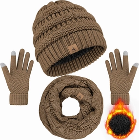 Warm Fleece Knit Winter Hat, Scarf & Touch Screen Gloves Set - Unisex Adult Winter Gifts