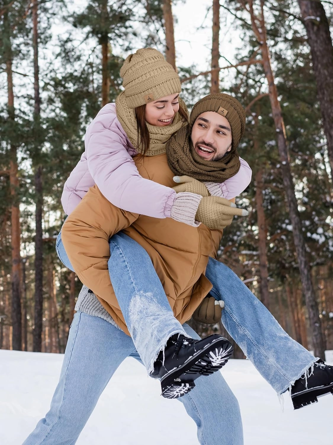 Warm Fleece Knit Winter Hat, Scarf & Touch Screen Gloves Set - Unisex Adult Winter Gifts