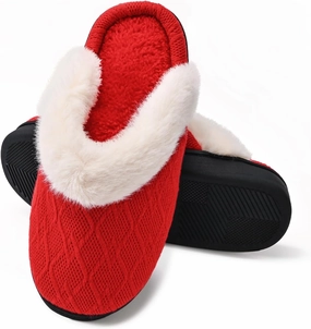 Warm Knit House Slippers for Women Men, Fuzzy Winter Bedroom Shoes with Plush Faux Fur Lining, Women's Slip-on Slippers for Indoor Outdoor