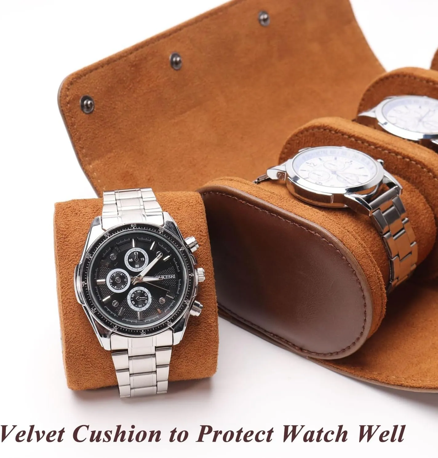 Watch Travel Case, Luxury Leather Watch Roll 3 Slot Organizer Box, Jewelry Storage Case Gifts for Man and Woman Christmas Anniversary Birthday(Brown-3slot)