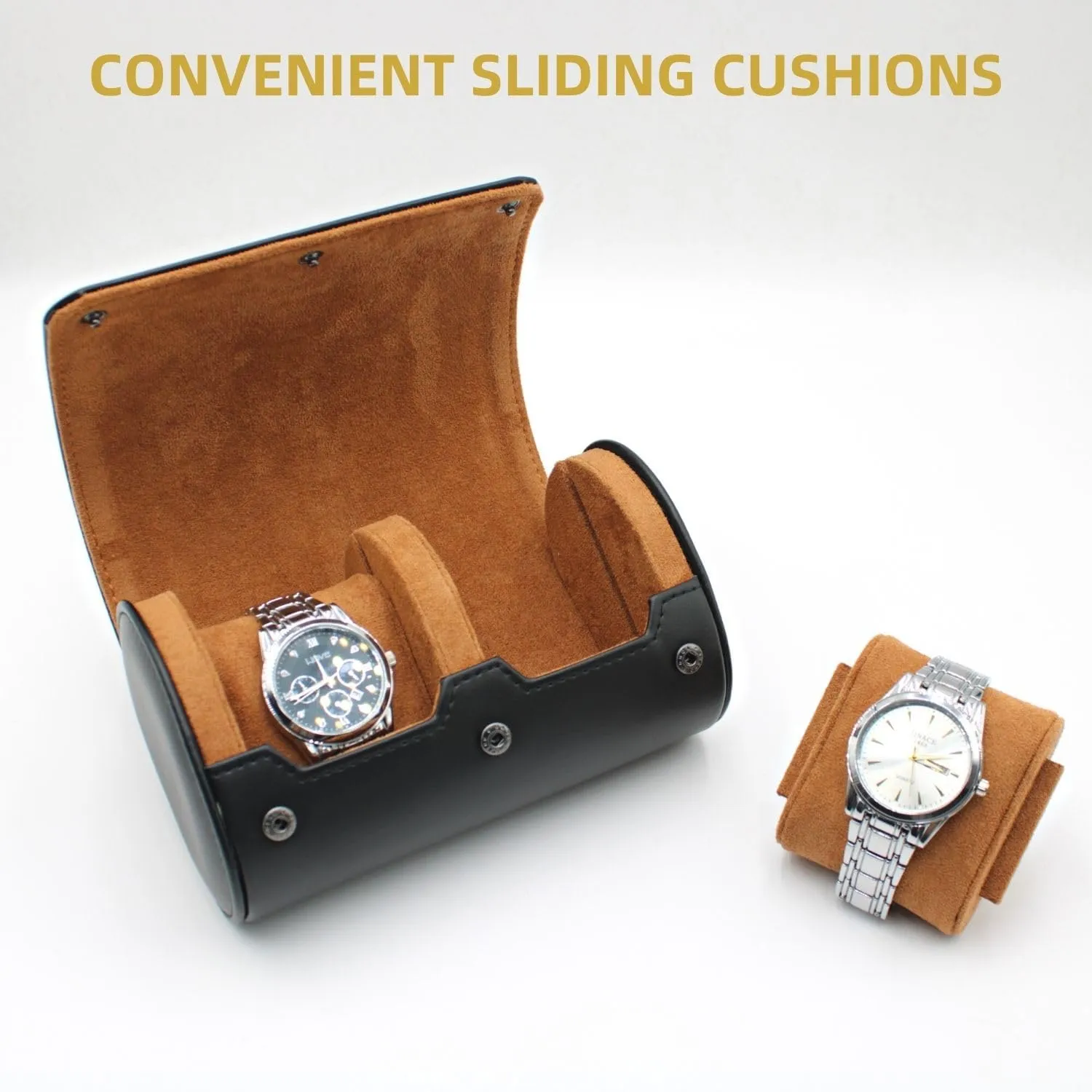 Watch Travel Case Portable Organizer - Luxury Watch Roll Travel Box Recycled Leather Watch Storage and Display for Men and Women (WCASE-2-BLACK)