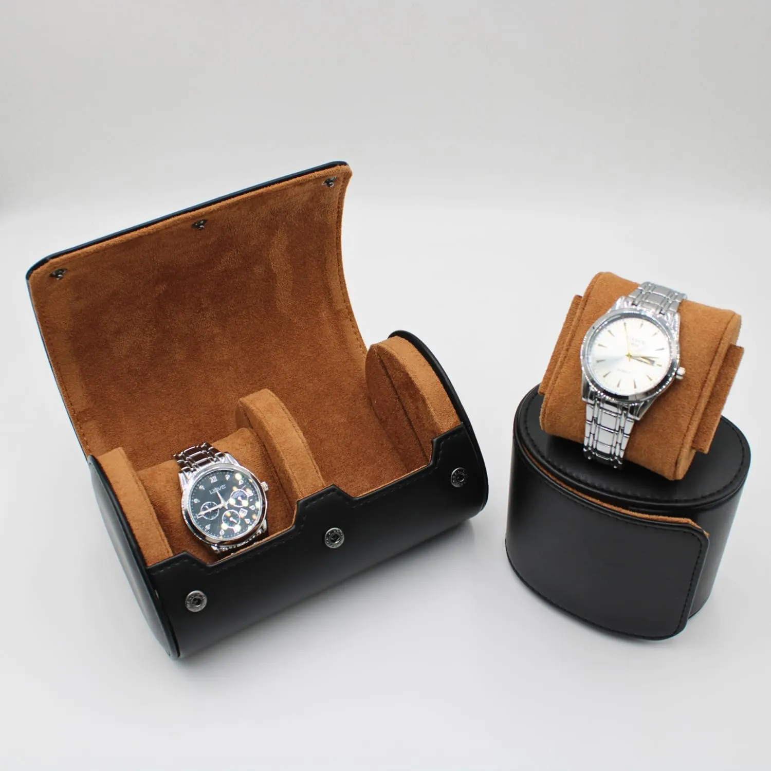 Watch Travel Case Portable Organizer - Luxury Watch Roll Travel Box Recycled Leather Watch Storage and Display for Men and Women (WCASE-2-BLACK)