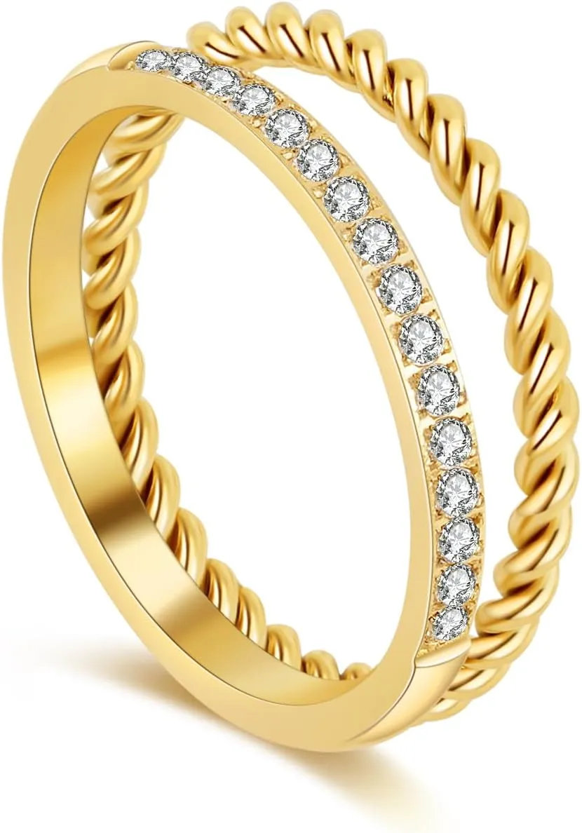 Waterproof Non Tarnish Gold Stackable Rings for Women - Water Resistant Tarnish Free Wave Chunky Rings - Stainless Steel Gold Rings for Women