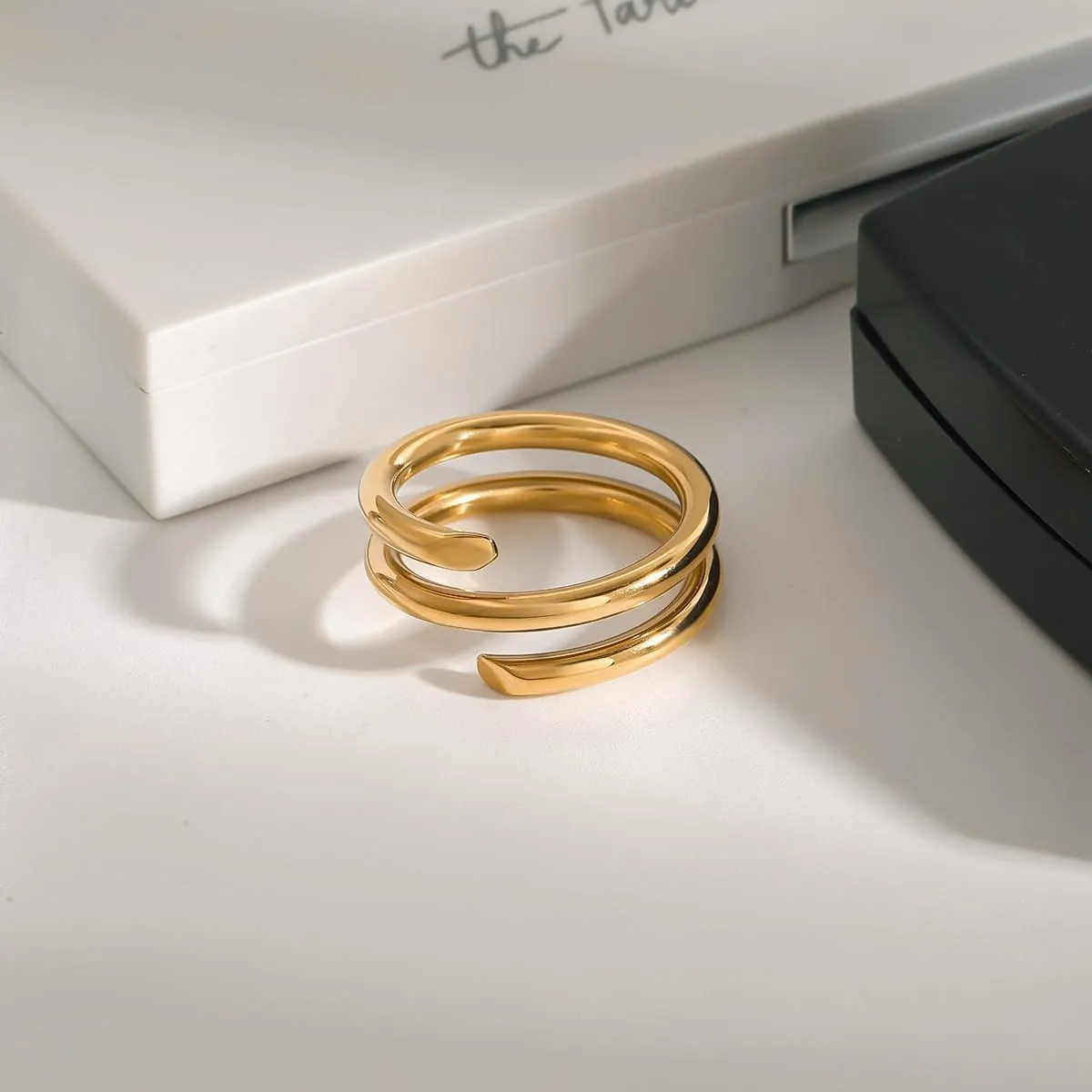 Waterproof Non Tarnish Gold Stackable Rings for Women - Water Resistant Tarnish Free Wave Chunky Rings - Stainless Steel Gold Rings for Women