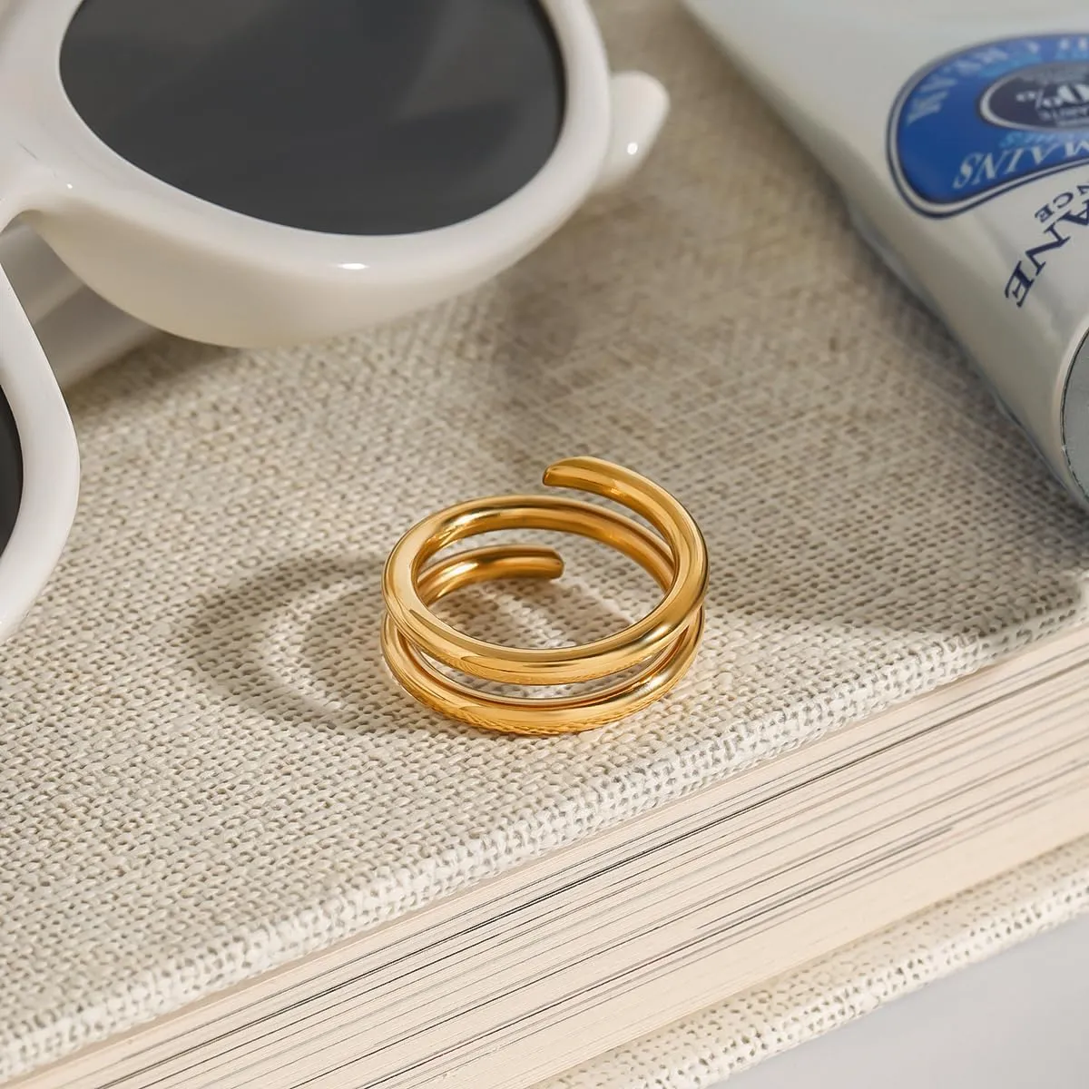 Waterproof Non Tarnish Gold Stackable Rings for Women - Water Resistant Tarnish Free Wave Chunky Rings - Stainless Steel Gold Rings for Women
