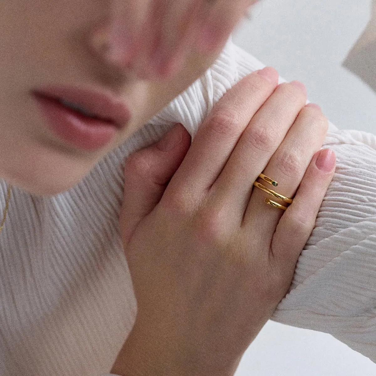 Waterproof Non Tarnish Gold Stackable Rings for Women - Water Resistant Tarnish Free Wave Chunky Rings - Stainless Steel Gold Rings for Women