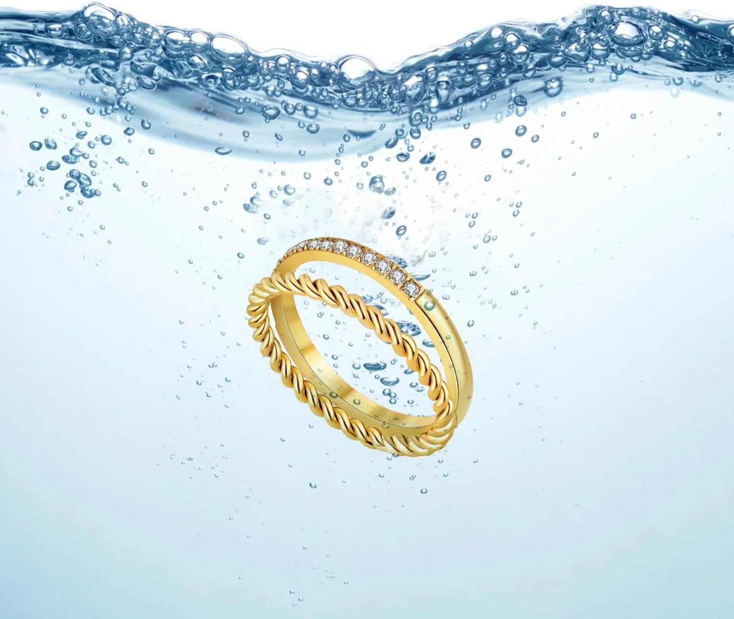 Waterproof Non Tarnish Gold Stackable Rings for Women - Water Resistant Tarnish Free Wave Chunky Rings - Stainless Steel Gold Rings for Women