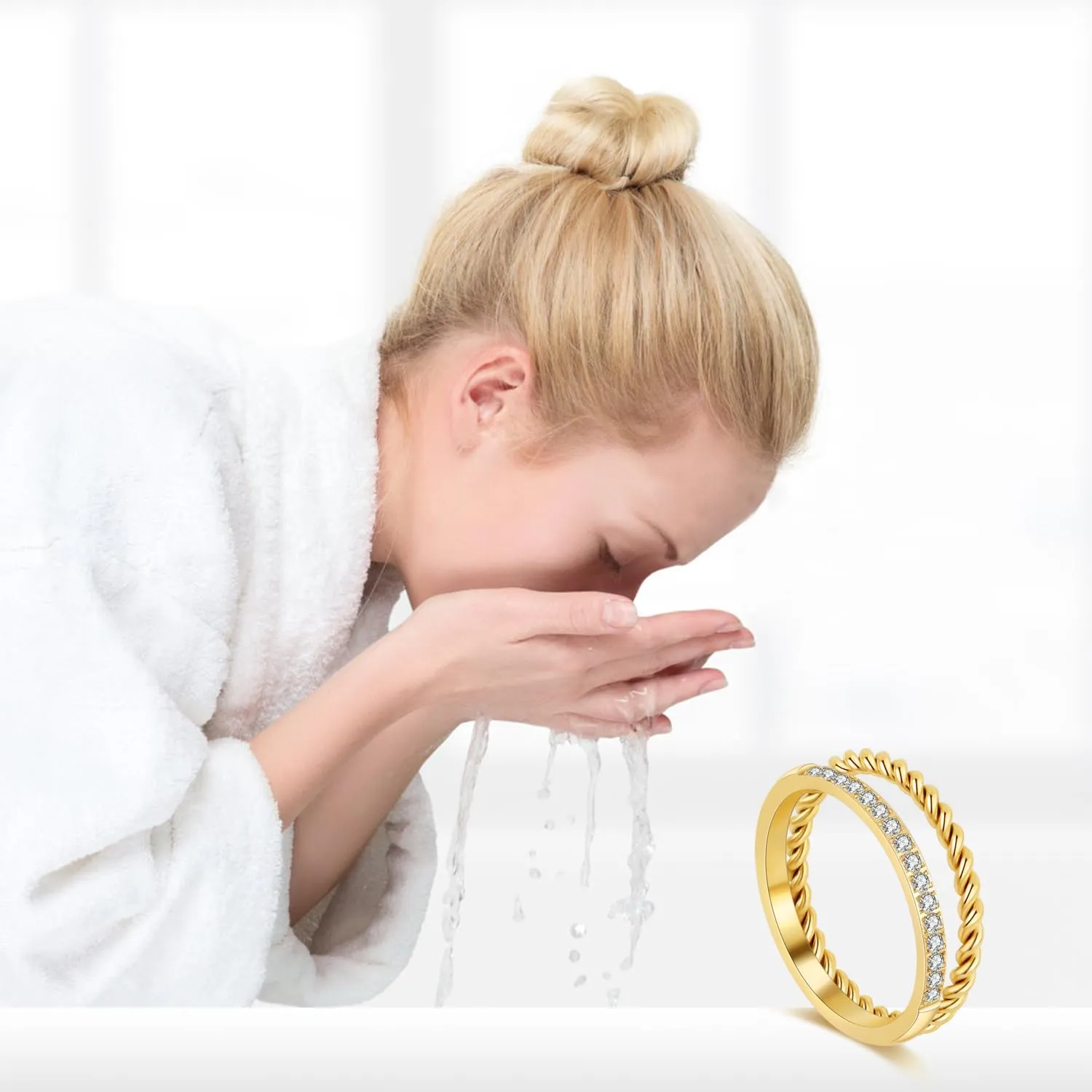 Waterproof Non Tarnish Gold Stackable Rings for Women - Water Resistant Tarnish Free Wave Chunky Rings - Stainless Steel Gold Rings for Women