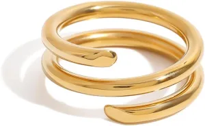 Waterproof Non Tarnish Gold Stackable Rings for Women - Water Resistant Tarnish Free Wave Chunky Rings - Stainless Steel Gold Rings for Women