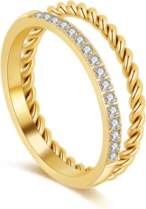 Waterproof Non Tarnish Gold Stackable Rings for Women - Water Resistant Tarnish Free Wave Chunky Rings - Stainless Steel Gold Rings for Women
