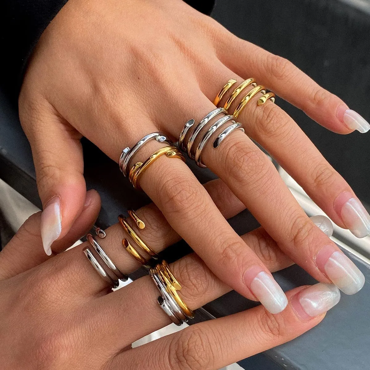 Waterproof Non Tarnish Gold Stackable Rings for Women - Water Resistant Tarnish Free Wave Chunky Rings - Stainless Steel Gold Rings for Women