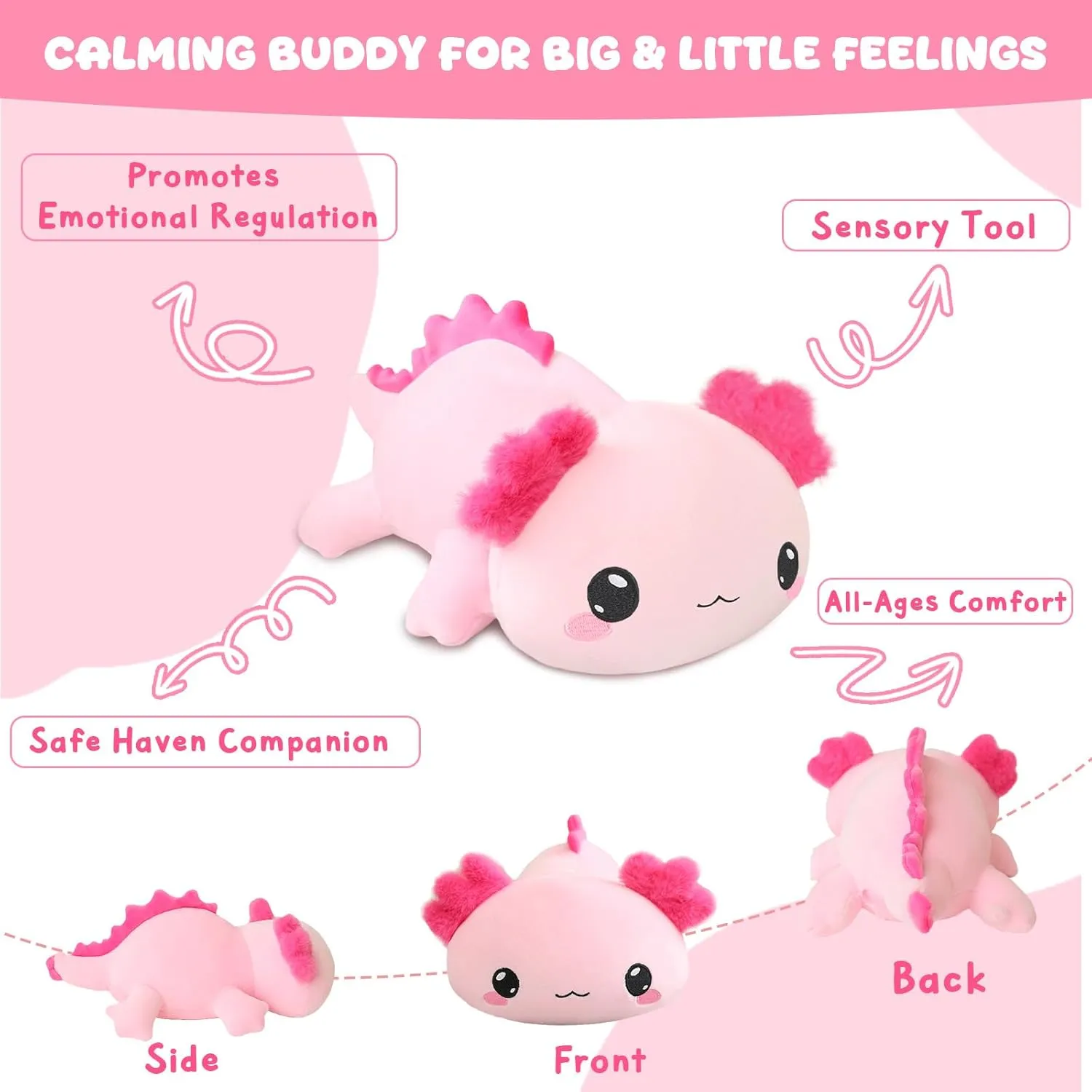 Weighted Stuffed Animals, 1.6 lbs Axoltol Stuffed Animal with Weighted Beads, Cute Plush Toy Pillow Gifts for Adults Kids Boys Girls