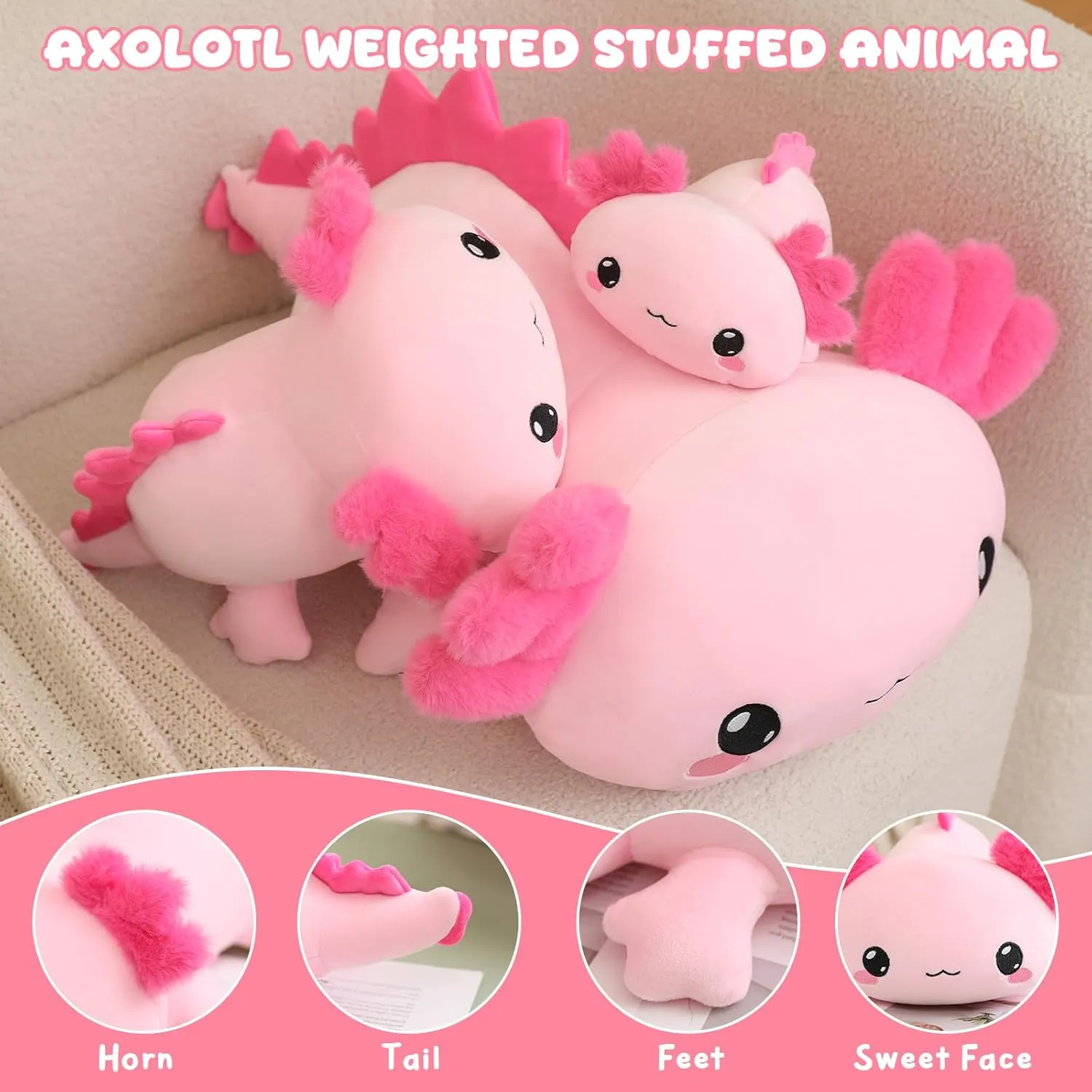 Weighted Stuffed Animals, 1.6 lbs Axoltol Stuffed Animal with Weighted Beads, Cute Plush Toy Pillow Gifts for Adults Kids Boys Girls