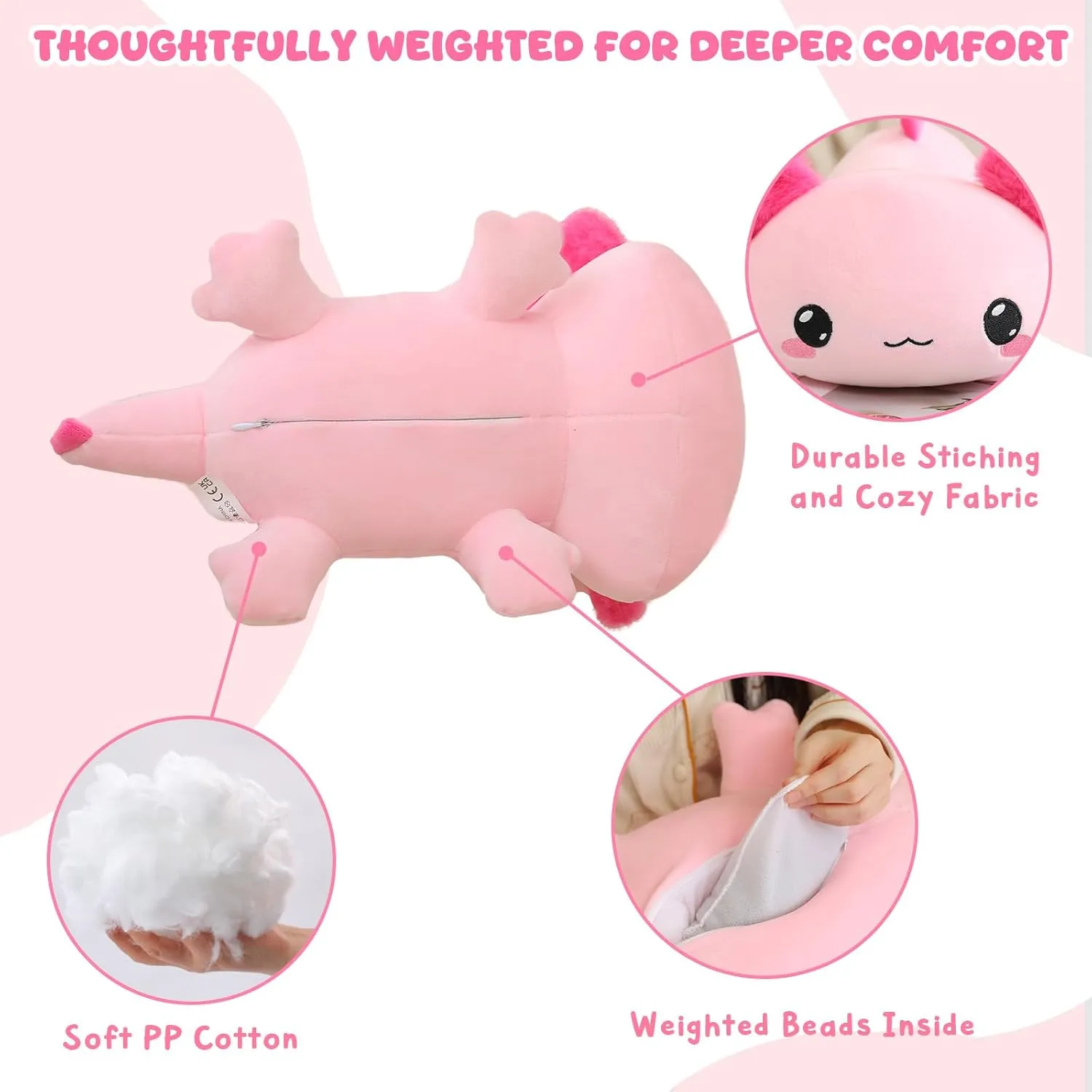 Weighted Stuffed Animals, 1.6 lbs Axoltol Stuffed Animal with Weighted Beads, Cute Plush Toy Pillow Gifts for Adults Kids Boys Girls
