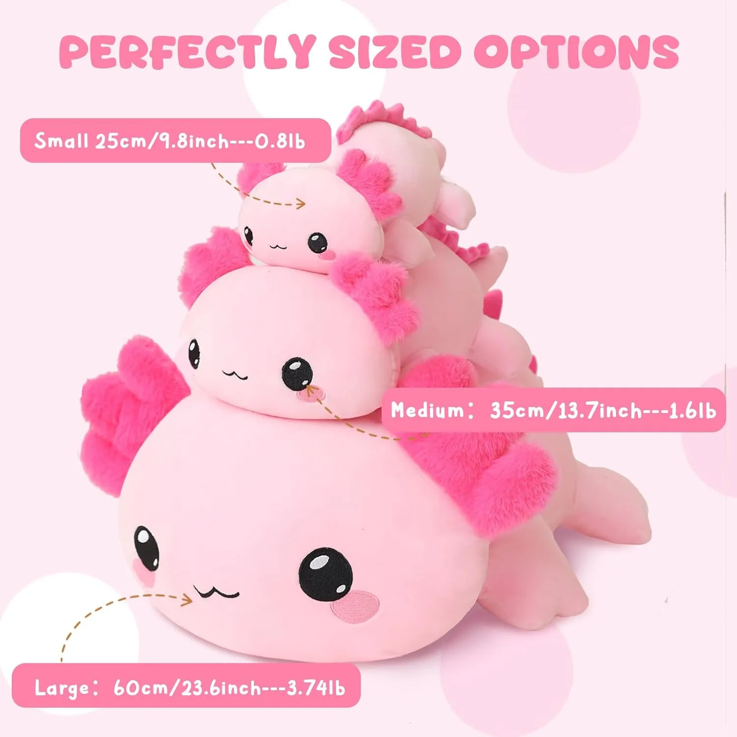 Weighted Stuffed Animals, 1.6 lbs Axoltol Stuffed Animal with Weighted Beads, Cute Plush Toy Pillow Gifts for Adults Kids Boys Girls