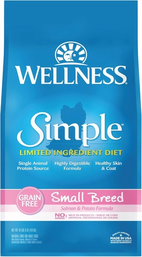 Wellness Simple Limited Ingredient Dry Dog Food for Sensitive Stomachs, Supports Skin & Coat, Small Breed, Grain-Free, Natural, Salmon & Potato Recipe, (10.5-Pound Bag)