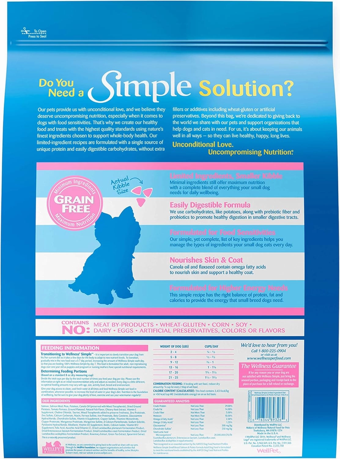 Wellness Simple Limited Ingredient Dry Dog Food for Sensitive Stomachs, Supports Skin & Coat, Small Breed, Grain-Free, Natural, Salmon & Potato Recipe, (10.5-Pound Bag)