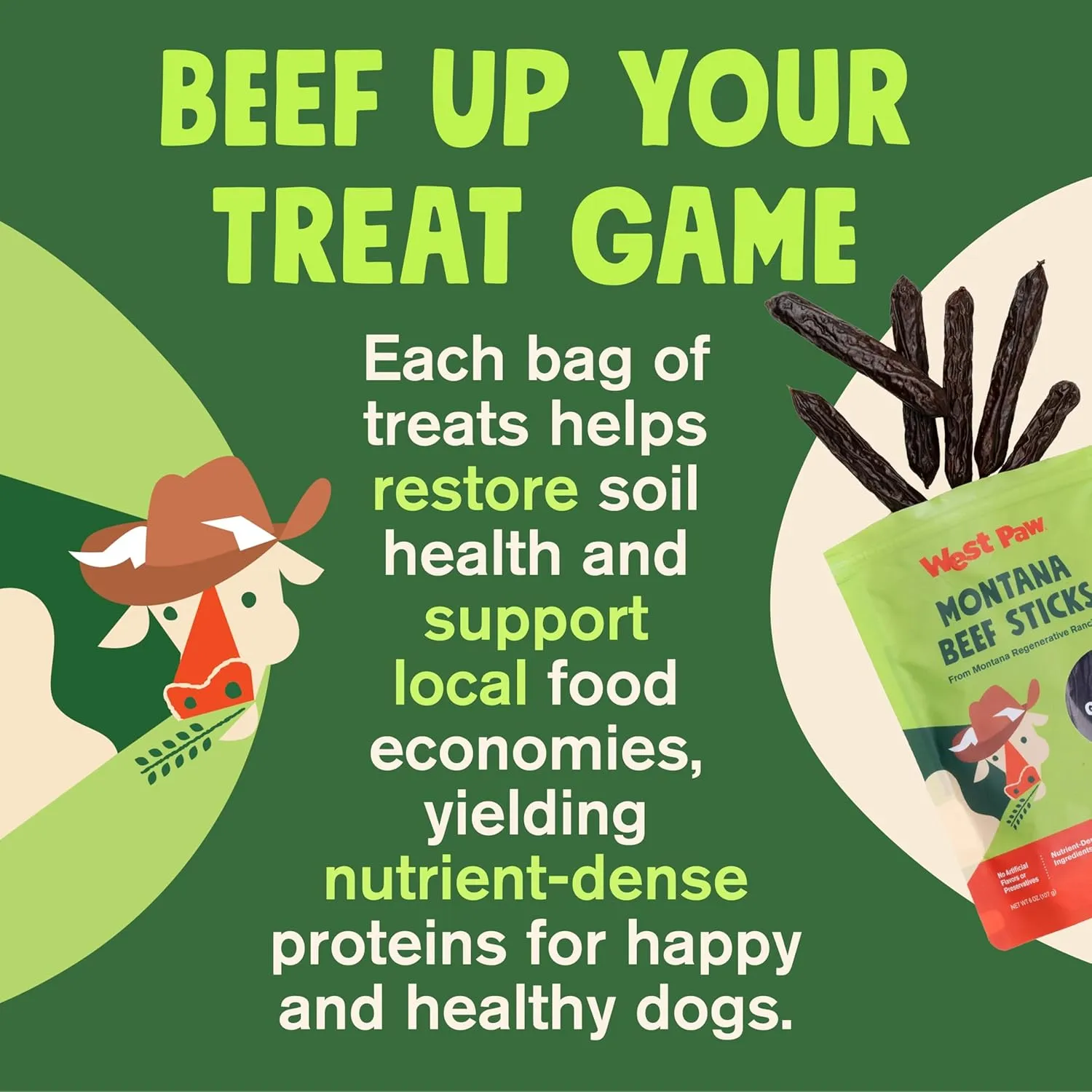 WEST PAW Montana Beef Sticks – Air-Dried Dog Treats for Small, Medium & Large Dogs – Healthy, All-Natural, Sustainably Sourced 100% Grass-Fed Beef - Made in USA