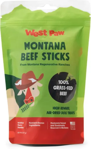 WEST PAW Montana Beef Sticks – Air-Dried Dog Treats for Small, Medium & Large Dogs – Healthy, All-Natural, Sustainably Sourced 100% Grass-Fed Beef - Made in USA