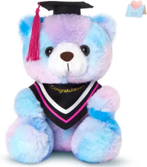 WEWILL Graduation Teddy Bear Stuffed Animal – 10 Inch Purple Rainbow Plush Toy, Class of 2025 Graduation Bear, Preschool Graduation Gifts, Inspirational 2025 Gift for High School Grads