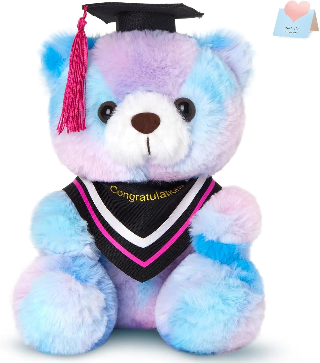 WEWILL Graduation Teddy Bear Stuffed Animal – 10 Inch Purple Rainbow Plush Toy, Class of 2025 Graduation Bear, Preschool Graduation Gifts, Inspirational 2025 Gift for High School Grads