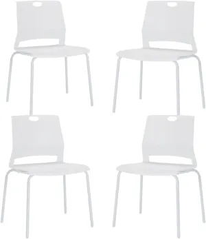 White Stackable Chairs Set of 4, Modern Office Guest Chair Wide Seat, Stackable Dining Chairs, Plastic Chair for Conference Room, Living Room, Waiting Area, Classroom.