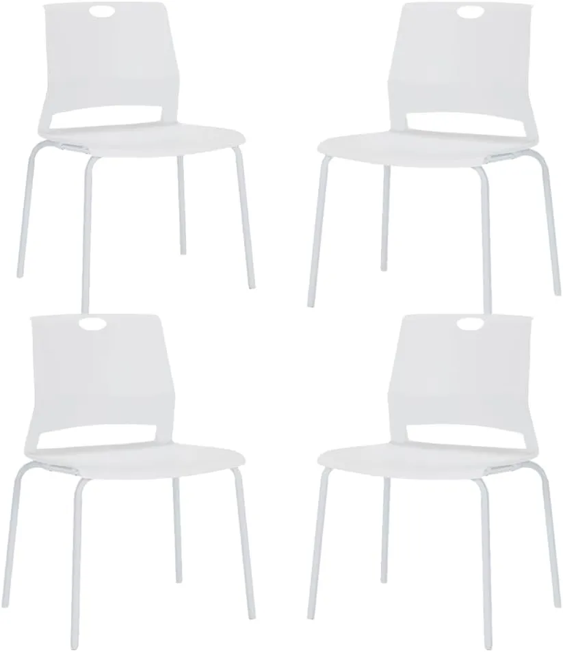 White Stackable Chairs Set of 4, Modern Office Guest Chair Wide Seat, Stackable Dining Chairs, Plastic Chair for Conference Room, Living Room, Waiting Area, Classroom.