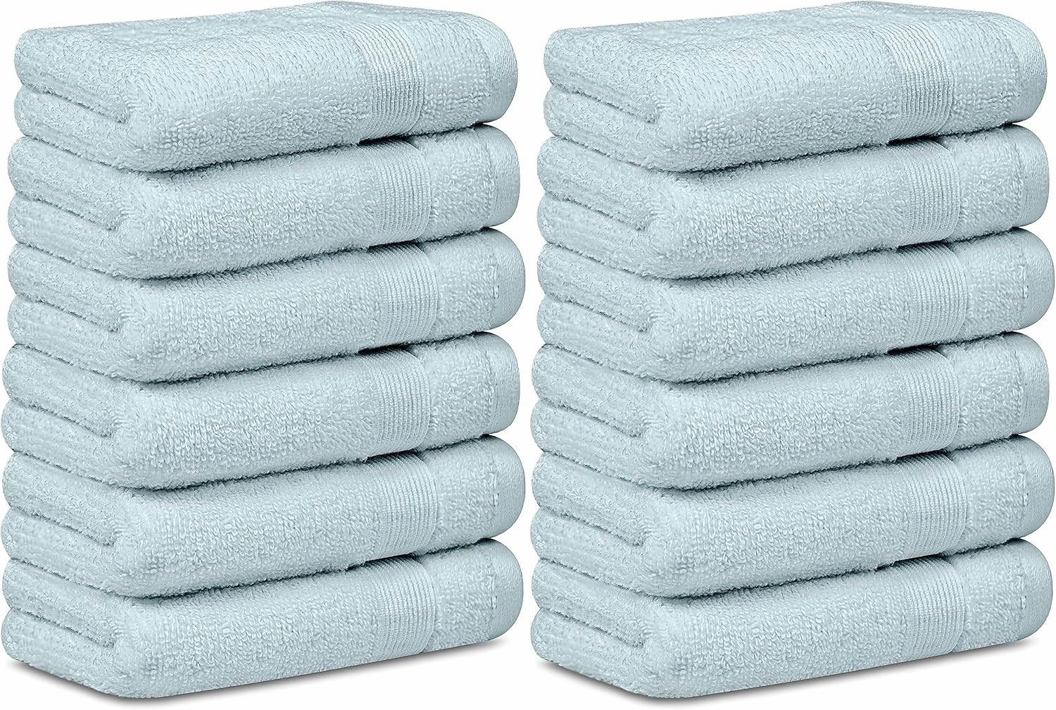 White Classic Resort Collection Soft Washcloth Face & Body Towel Set | 12x12 Luxury Hotel Plush & Absorbent Cotton Wash Clothes [12 Pack, Light Blue]