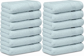 White Classic Resort Collection Soft Washcloth Face & Body Towel Set | 12x12 Luxury Hotel Plush & Absorbent Cotton Wash Clothes [12 Pack, Light Blue]