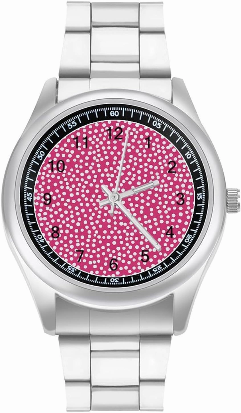 Whitepink Polka Dots Casual Wrist Watches for Men Classic Business Dress Watch Big Face for Work Gym