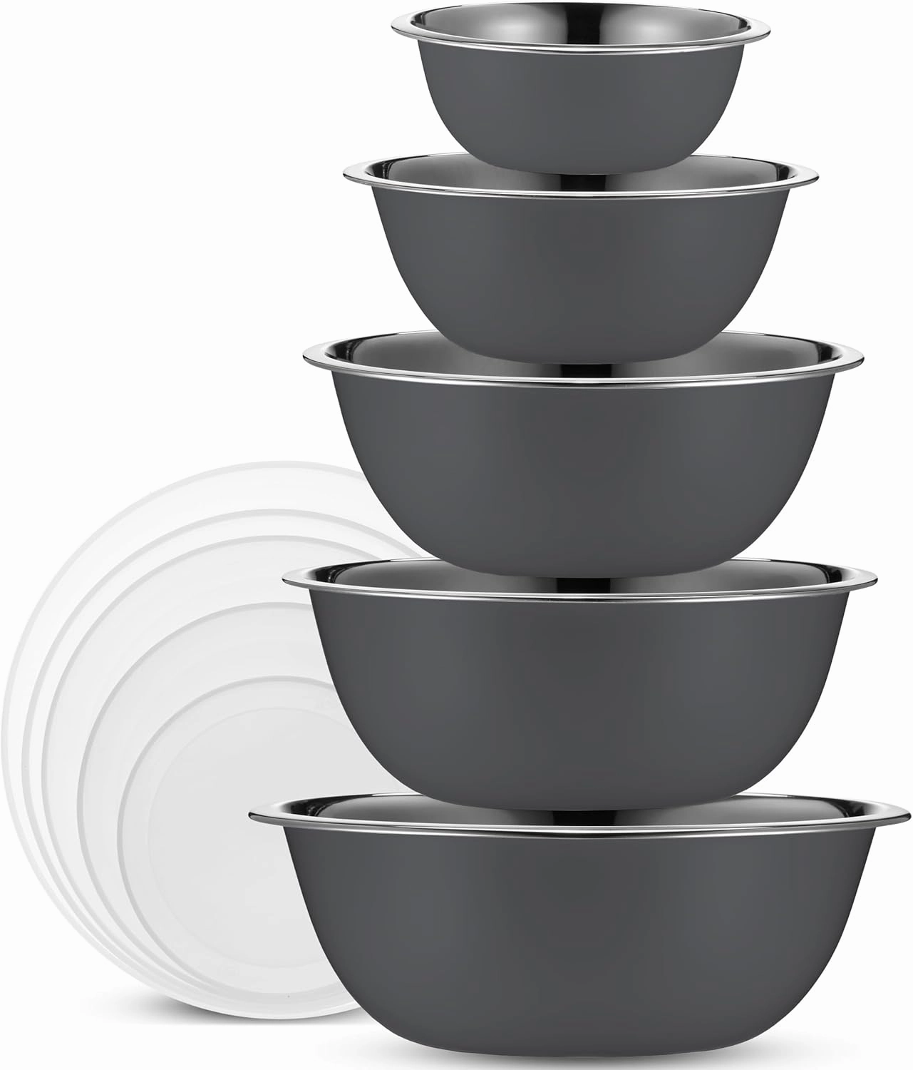WHYSKO Stainless Steel Mixing Bowl Set, 10 Piece Stainless Steel Mixing Bowls with Lids Set for Food Prep Storage and Serving, Dishwasher Safe Microwave Safe for Kitchen Baking Cooking, Grey